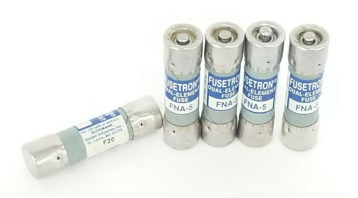 Used LOT OF 5 NEW COOPER BUSSMANN FNA-5 FUSETRON DUAL ELEMENT FUSES FNA5
