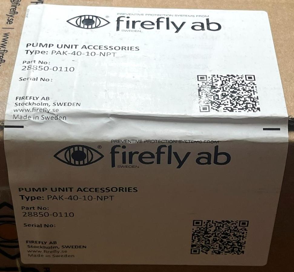 Used FIREFLY AB WATER PUMP SET 28850-0110, PAK-40-10-NPT, FSE-WPS-K-40-8-220 SPARK