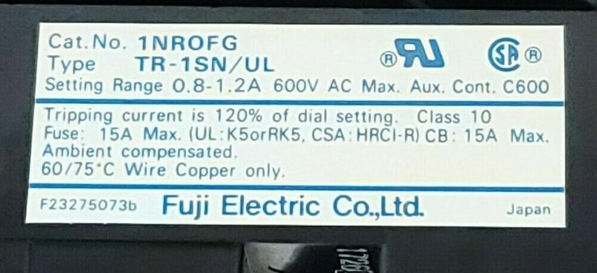 Used NEW FUJI ELECTRIC 1RC0F0A CONTACTOR 1RC0F0ASRCA3631-5-1 W/ 1NR0FG, TR-1SN/UL