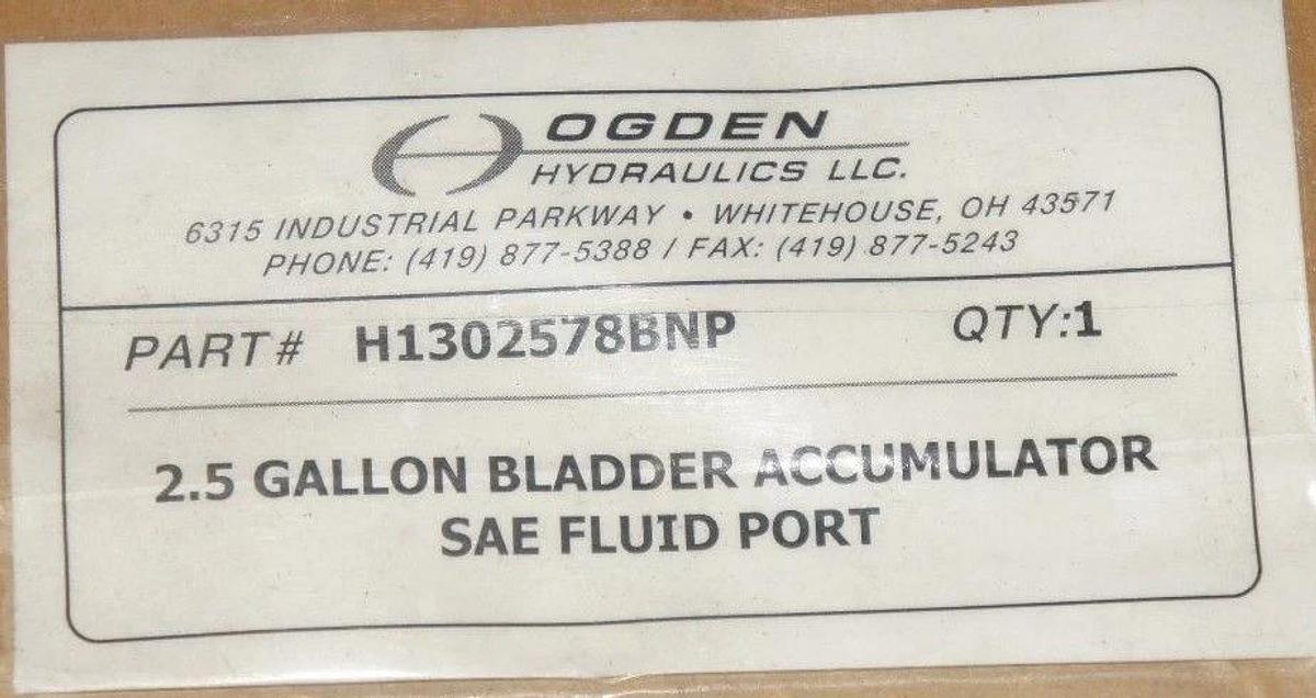 Used OGDEN H1302578BNP 2.5 GALLON BLADDER ACCUMULATOR NIB