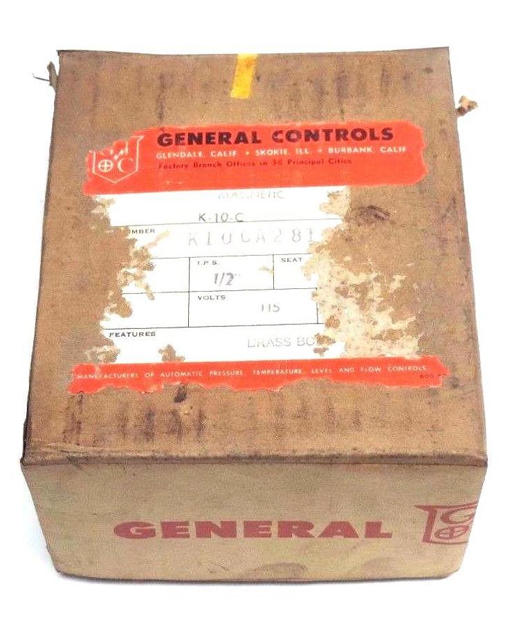Used NIB GENERAL CONTROLS K10-C MAGNETIC VALVE K10CA281 1/2" CONNECTION
