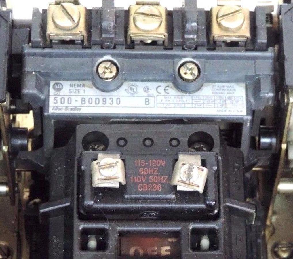 Used ALLEN BRADLEY 1000-NX163 SER. A STARTER 600VAC., 500-BOD930 SER. B, CB236 COILS