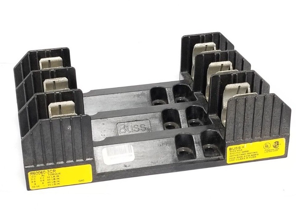 Used BUSS R60060-3CR FUSE HOLDER 600V, 60A, 3P, R600603CR
