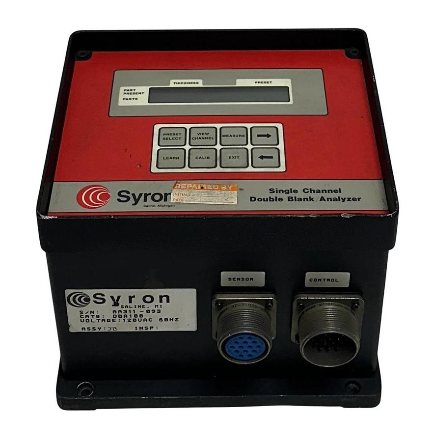 Refurbished SYRON DBA100 SINGLE CHANNEL DOUBLE BLANK ANALYZER 120VAC 60Hz SENSOR/CONTROL REP
