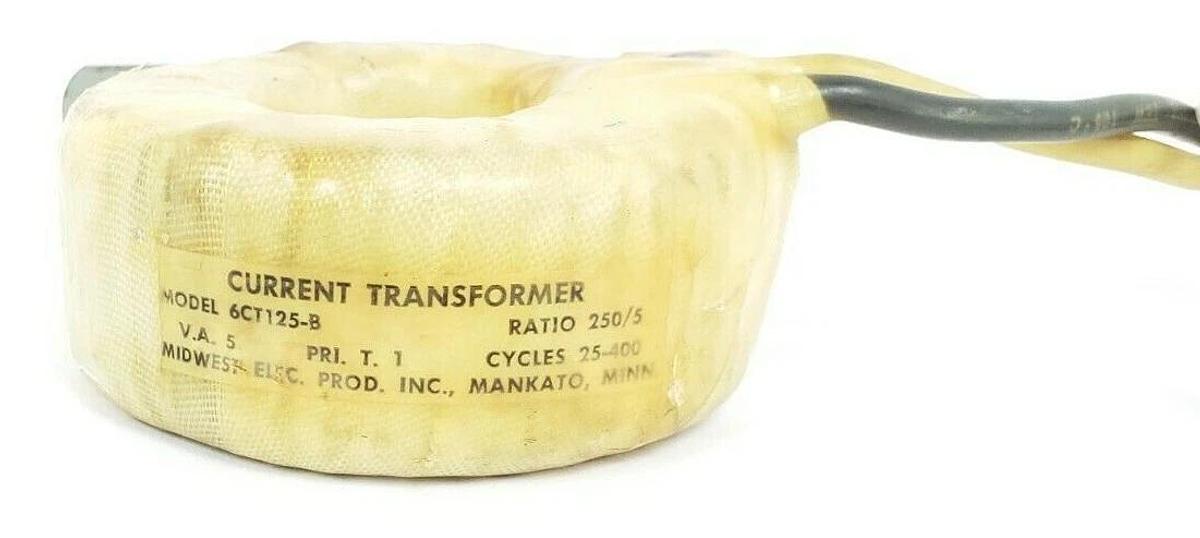 Used MIDWEST ELECTRIC 6CT125-B CURRENT TRANSFORMER 250:5 RATIO, 5 VA, 25-400 CYCLES