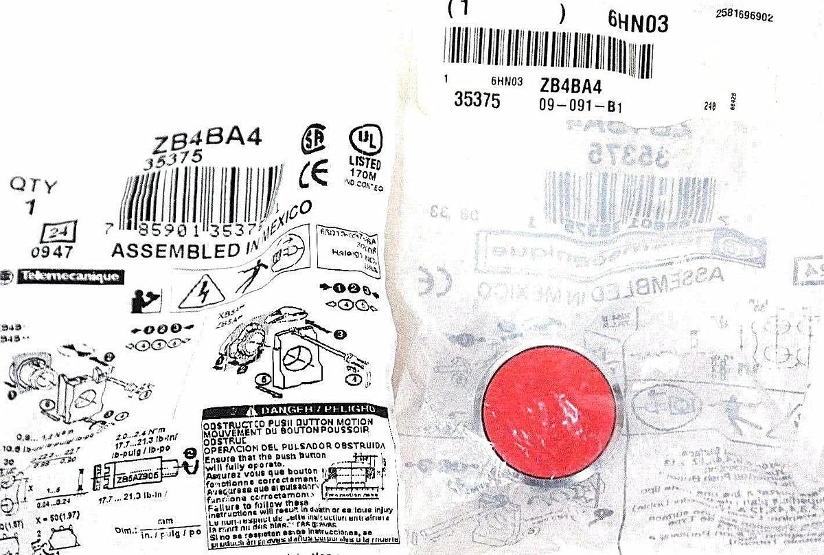 Used NIB TELEMECANIQUE ZB4BA4 PUSHBUTTON 22MM MOMENTARY FLUSH RED 35375 - LOT OF 7