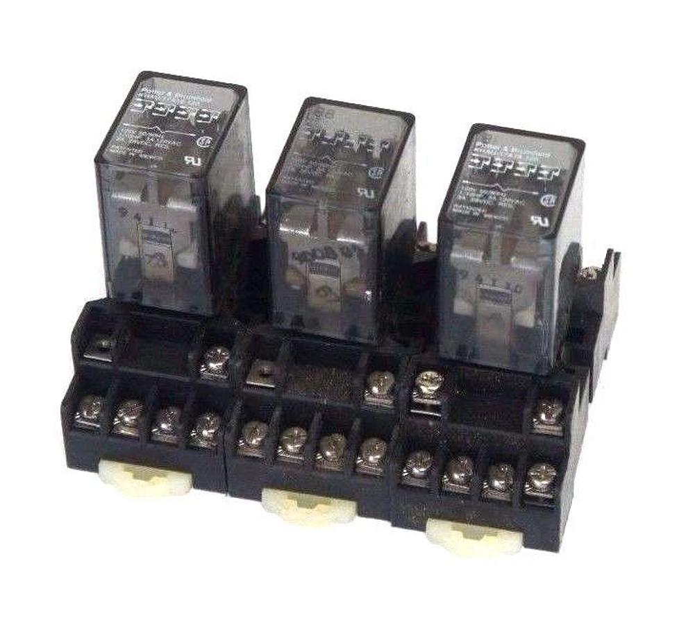 Used LOT OF 3 CUSTOM CONNECTOR MT14-PC SOCKET RELAYS W/ KHAU-17A18-120 REALYS