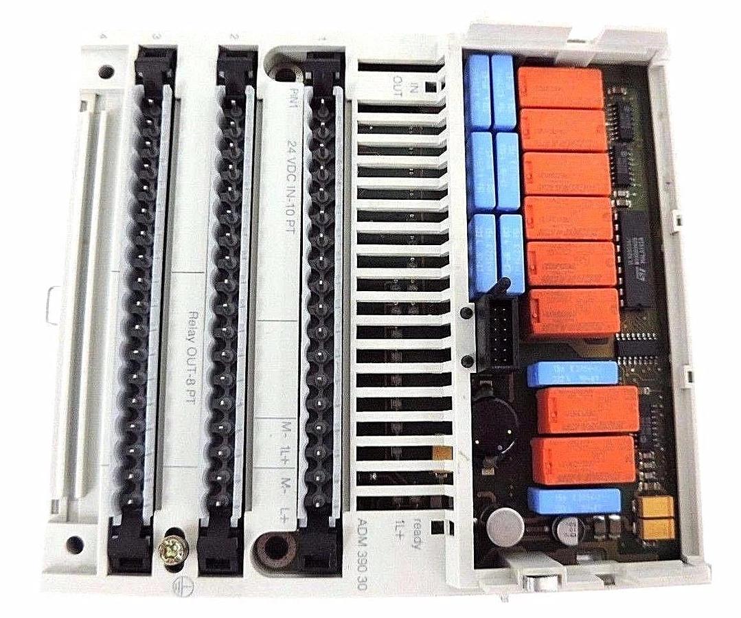 Used SCHNEIDER MODICON 170ADM39030 I/O BASE, 24VDC - 10PT IN 8PT RELAY OUT R/N: 04.08