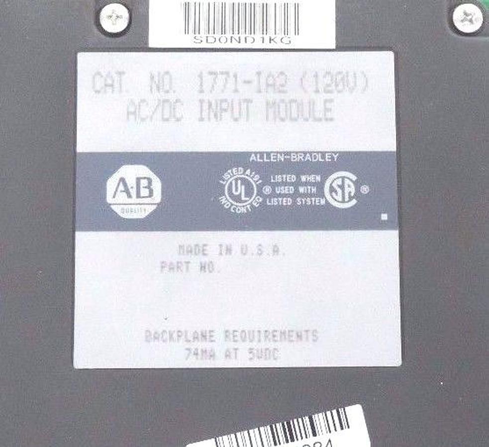Used NIB ALLEN BRADLEY 1771-IA2 AC/DC INPUT MODULE 120V, 1771IA2