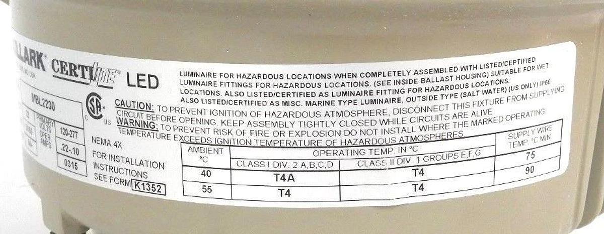 Used NIB HUBBELL KILLARK MBL2230 MBL LED LIGHTING FIXTURE 22W, 120-277V, 50/60HZ