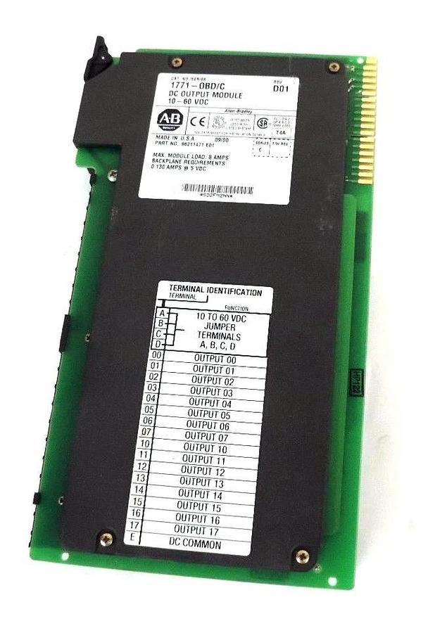 Used ALLEN BRADLEY 1771-OBD/C REV. D01 DC OUTPUT MODULE 10-60 VDC 1771OBD REV. E01