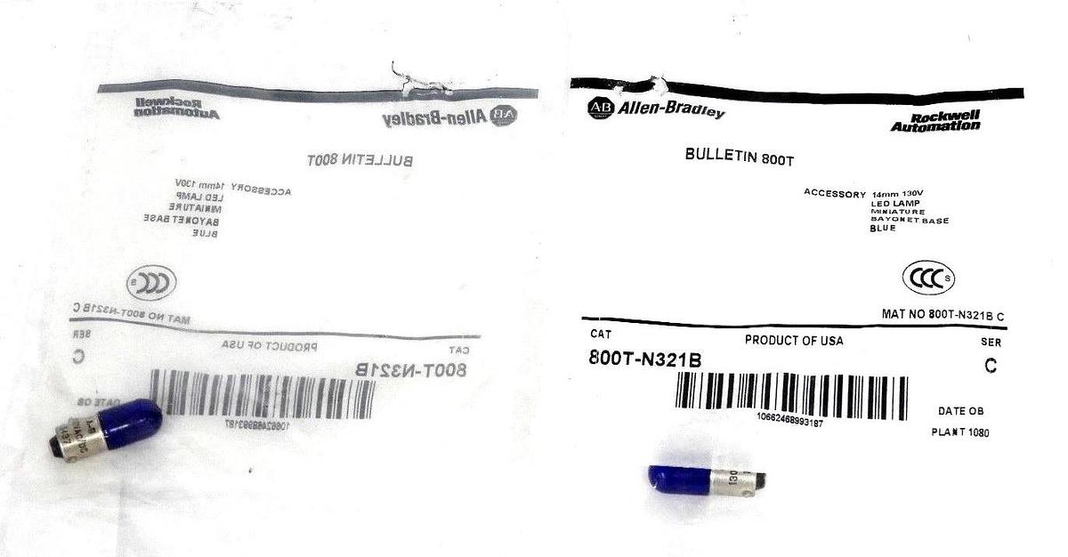 Used LOT OF 2 NEW ALLEN BRADLEY 800T-N321B SER. C BLUE LED LAMP 800TN321B