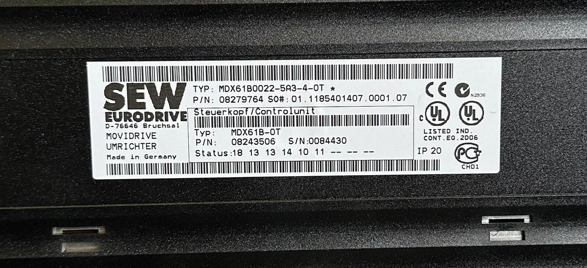 Used SEW EURODRIVE MDX61B0022-5A3-4-0T / 08279764 MOVIDRIVE INVERTER MDX61B-0T UNIT