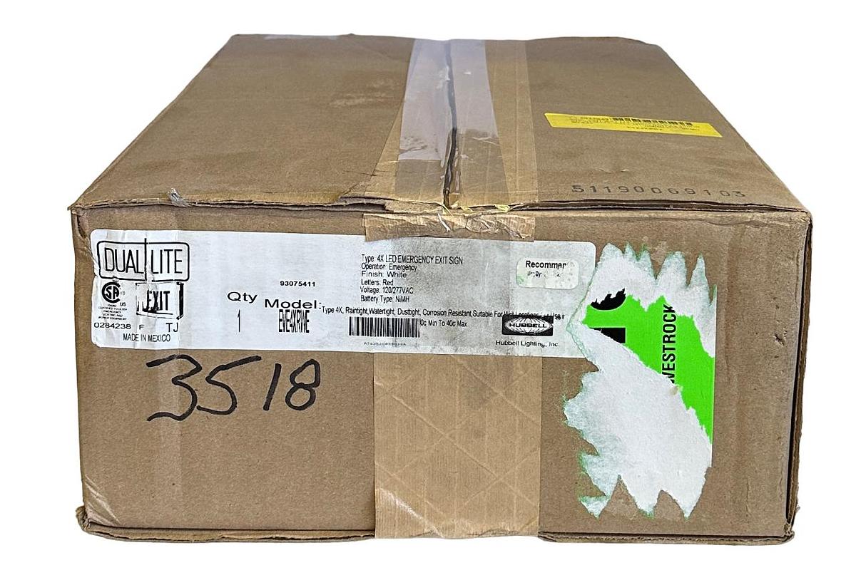 Used NEW HUBBELL DUAL LITE EVE4XRWE / 93075411 4X LED EMERGENCY EXIT SIGN 120/277VAC