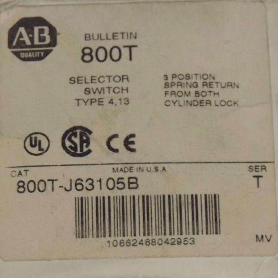 Used NIB ALLEN BRADLEY 800T-J63105B SER T SELECTOR SWITCH W/ 800T-XA CONTACTS SER D