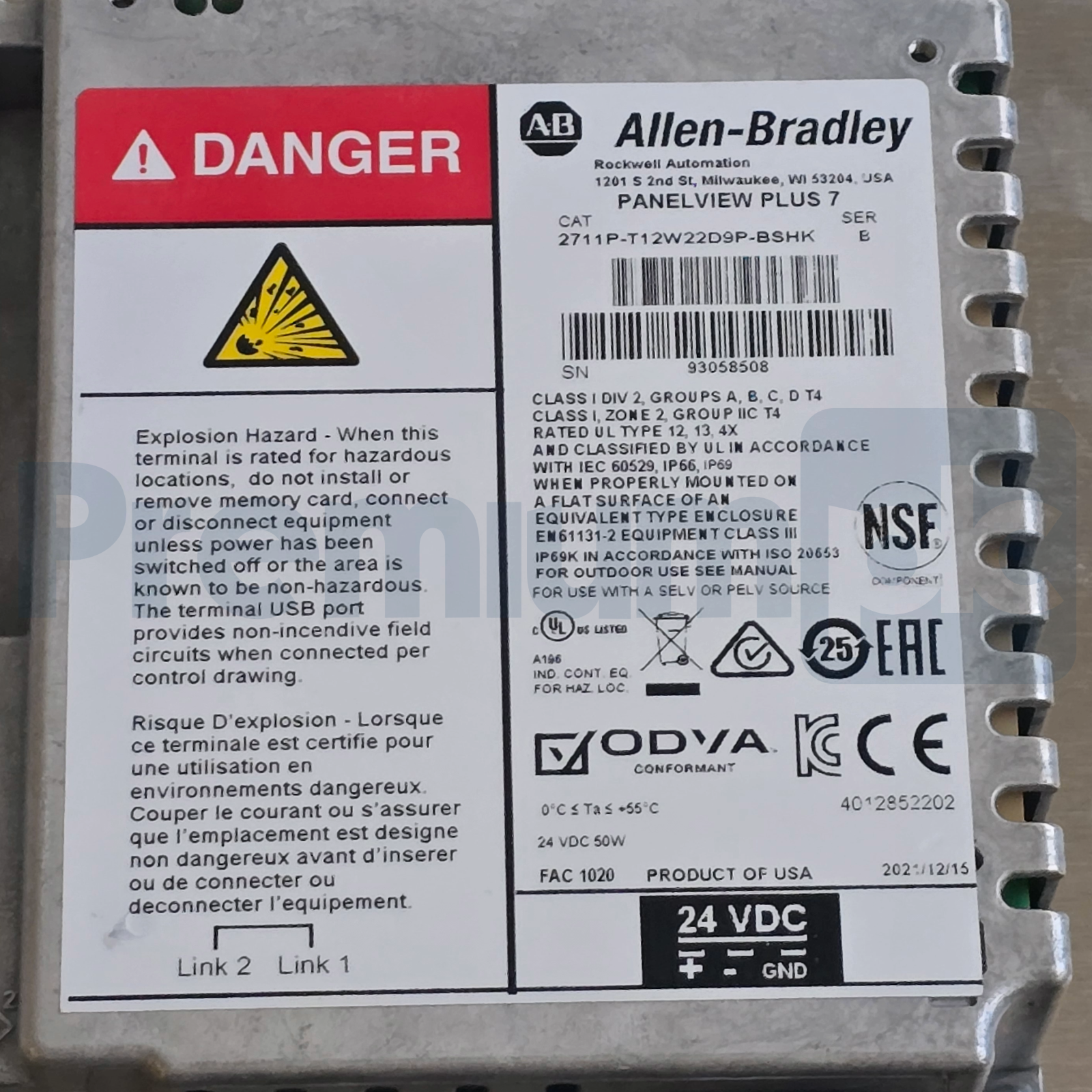 Used Allen Bradley 2711P-T12W22D9P-BSHK /B PanelView Plus 7 Terminal SS 12" (read)