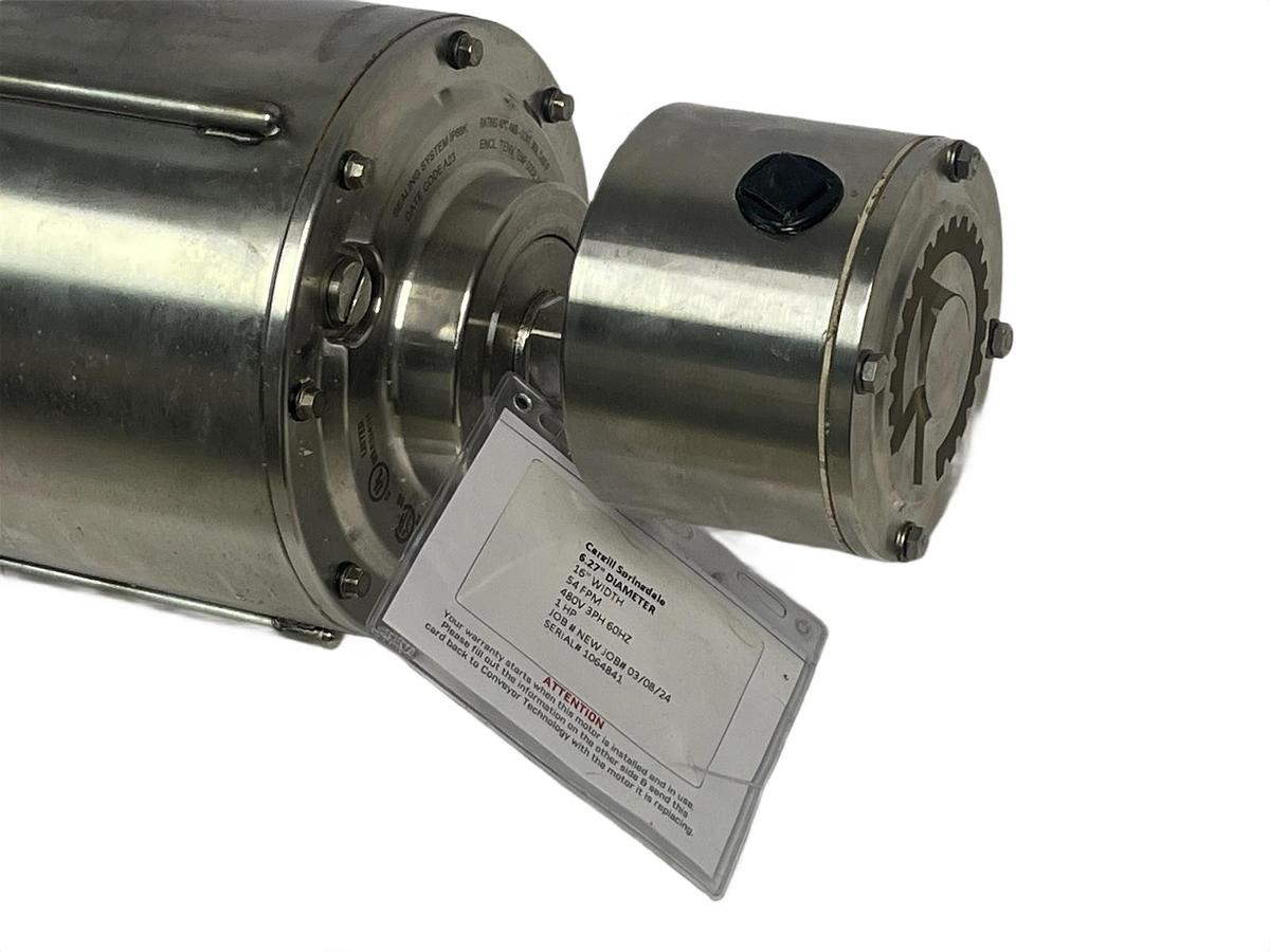 Used Van der Graaf TM160A30-410NB Drum Motor 6.27" x 16" 1HP 480V 54FPM New Surplus