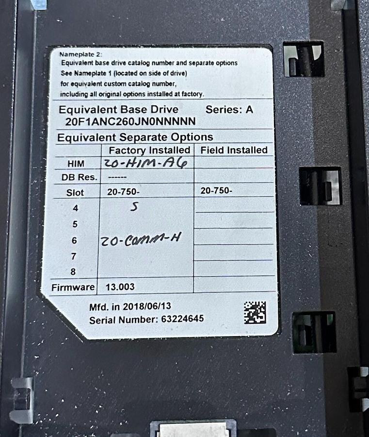 Used For Parts ALLEN BRADLEY 20F1ANC260JN0NNNNN /A PowerFlex 753 AC DRIVE 132kW/177HP