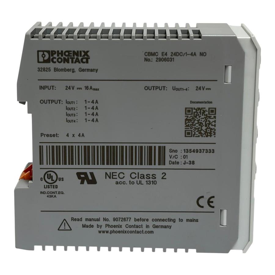 Used Phoenix Contact CBMC E4 2906031 4-Ch 24VDC Circuit Breaker New Surplus