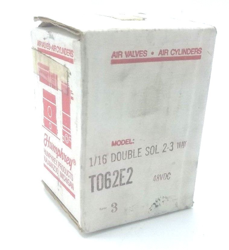 NIB HUMPHREY T062E2-3 DOUBLE SOLENOID VALVE 2-3 WAY, 48VDC, 1/16" NPT, T062E2
