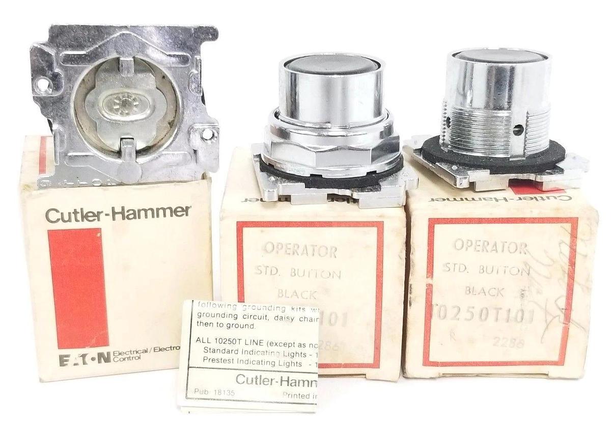 Used LOT OF 3 NIB EATON CUTLER-HAMMER 10250T101 STANDARD BLACK PUSHBUTTONS