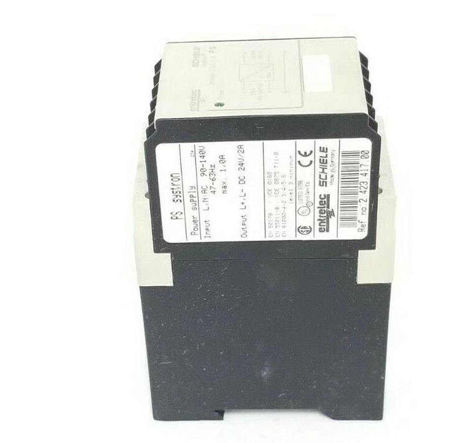 Used ENTRELEC SCHIELE 2.423.417.00 PS SYSTRON POWER SUPPLY, 24V/2A OUTPUT, 242341700