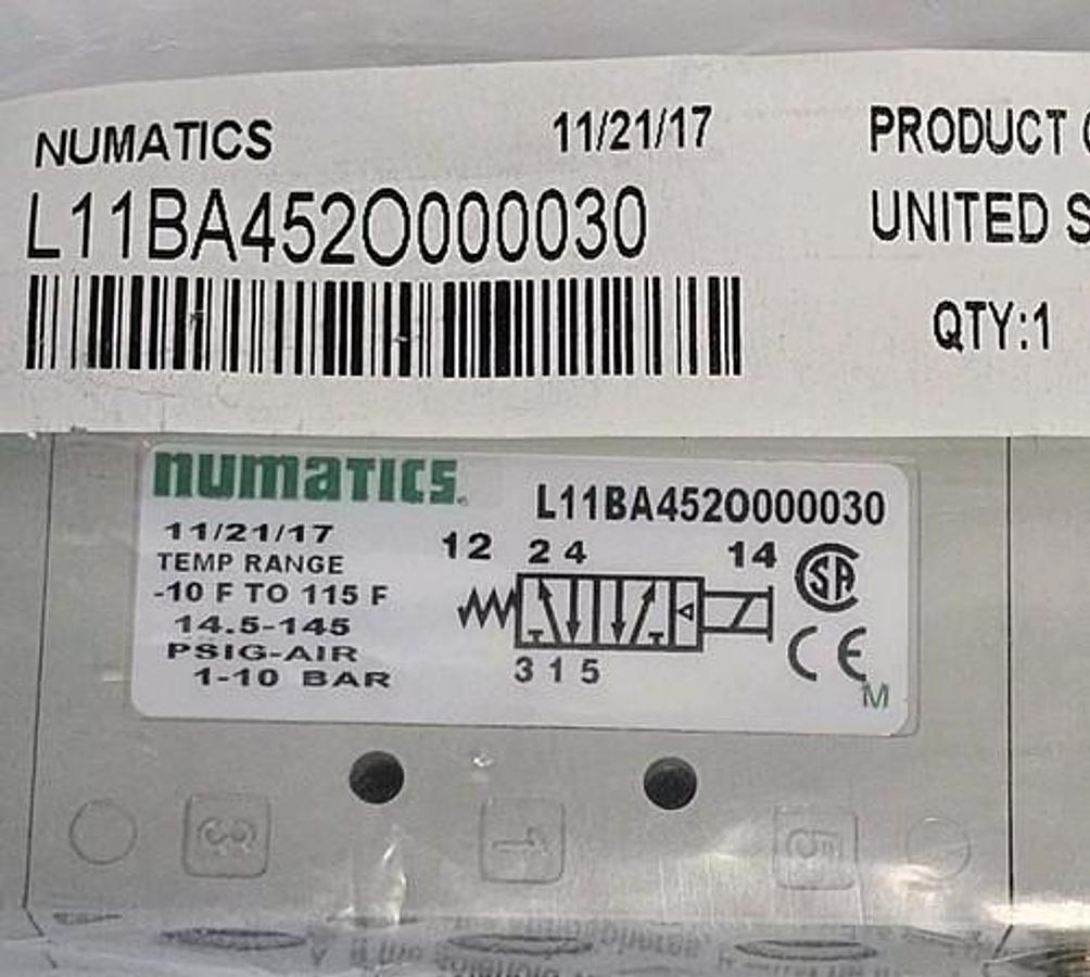 Used NEW NUMATICS L11BA452O000030 VALVE L1 SERIES 1-10 BAR