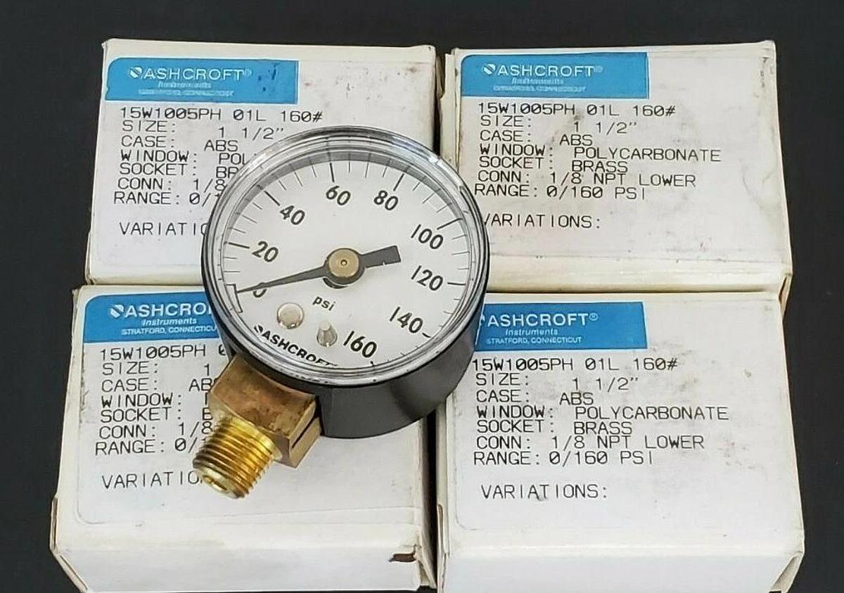 Used LOT OF 4 NIB ASHCROFT 15W1005PH 01L 160# GAUGES SIZE: 1-1/2'' RANGE: 0/160 PSI