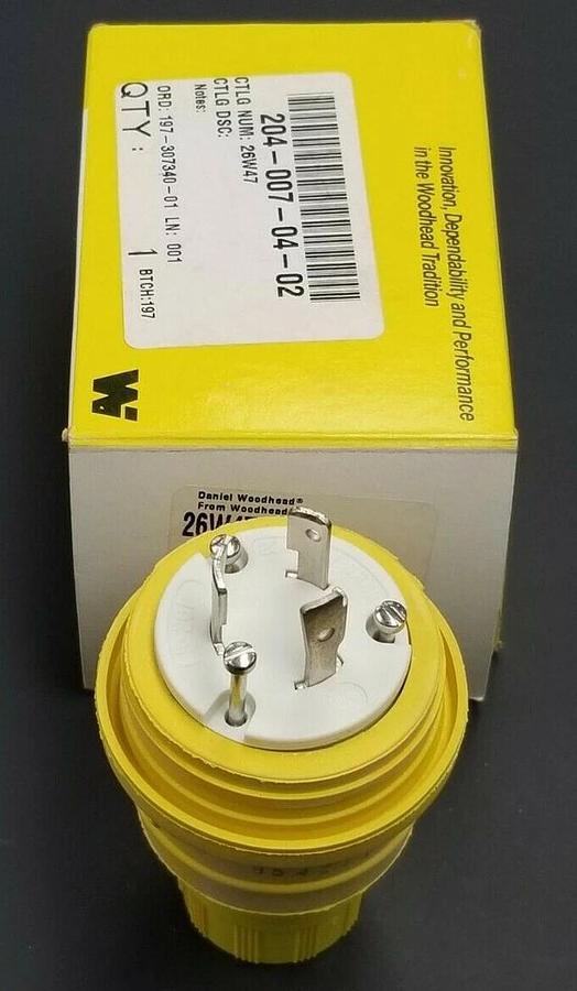 Used NIB DANIEL WOODHEAD 26W47 PLUG-WATERTITE TURNEX YELLOW