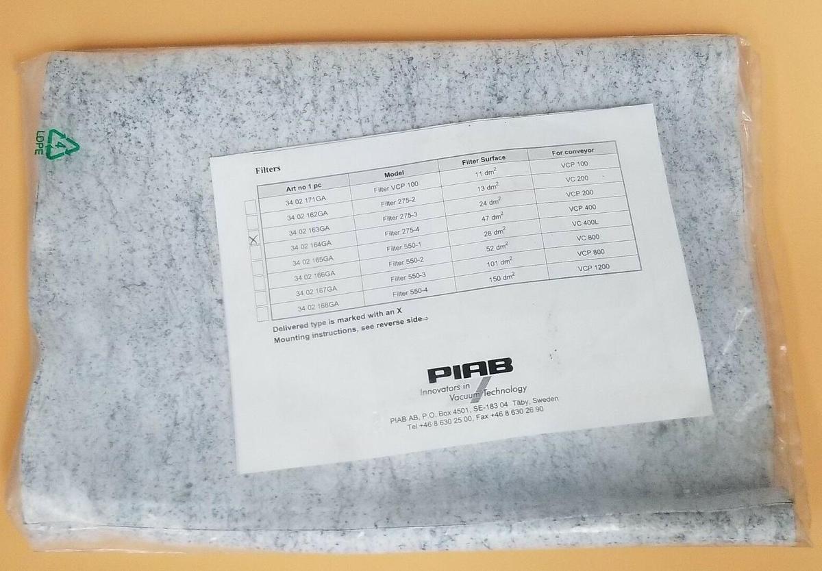 Used NEW PIAB 34-02-163GA GORETEX CONVEYOR FILTER 275-3 CPL. 34.02.163GA 3402163GA