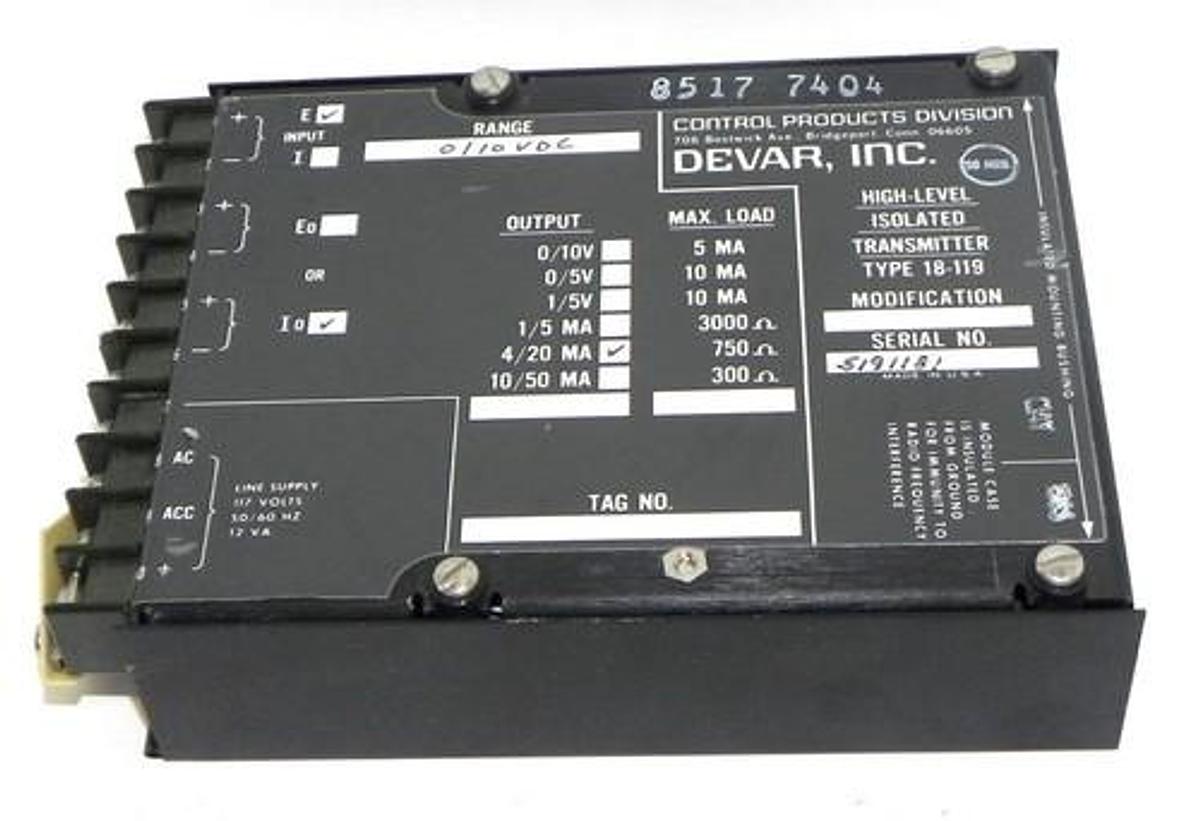 Used DEVAR 18-119 HIGH-LEVEL ISOLATED TRANSMITTER 18119