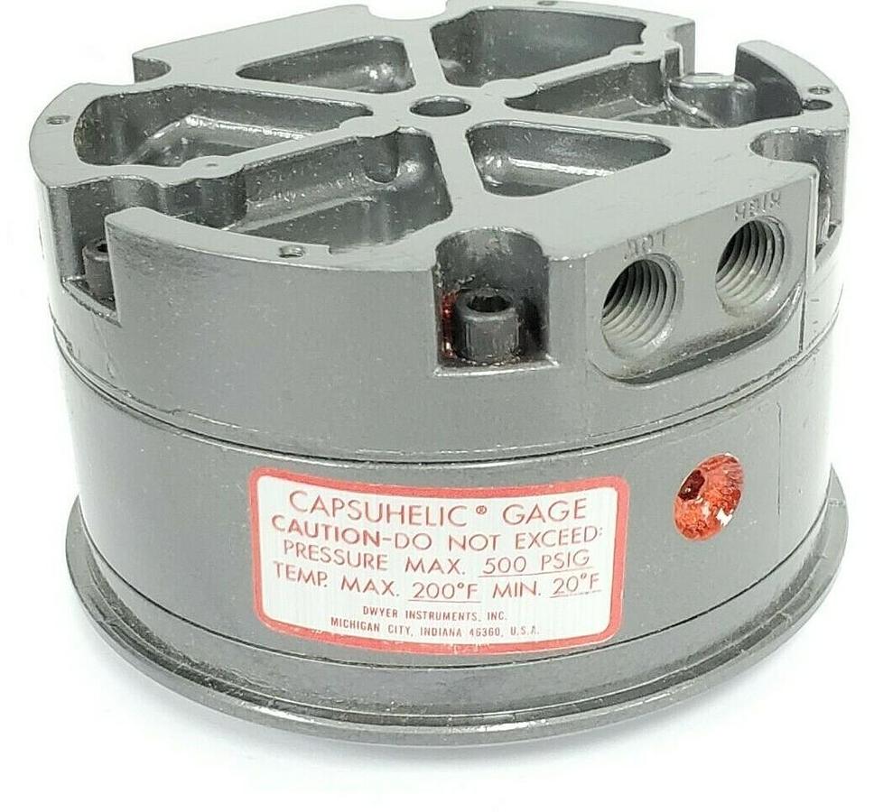 Used NIB DWYER MODEL 4330 CAPSUHELIC PRESSURE GAGE, 15-0-15" INCHES OF WATER, 500PSIG