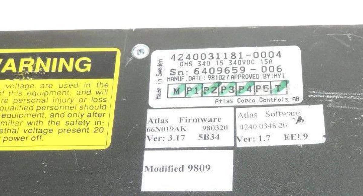 Used ATLAS COPCO 4240-0311-81 SERVO CONTROLLER QMS-340-15, 4240031181-0004, QMS34015