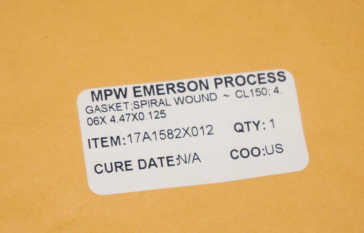 Used NEW MPW EMERSON PROCESS 17A1582X012 GASKET; SPIRAL WOUND-CL150; 4.06X4.47X0.125