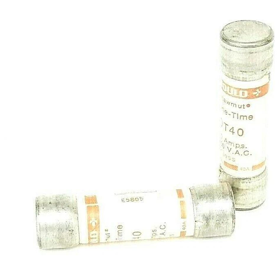 Used LOT OF 2 GOULD SHAWMUT ONE-TIME FUSES OT40, 40 AMPS