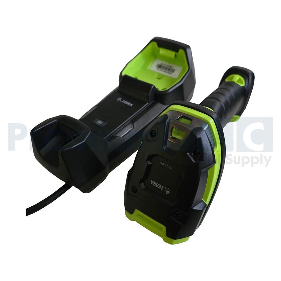 Used NEW ZEBRA DS3678-SR SCANNER SR/FIPS W/ CHARGING CRADLE, POWER ADAPTER, & BATT.