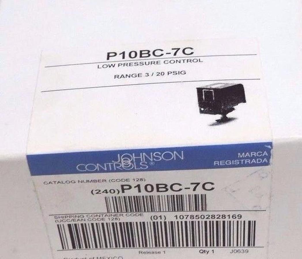 NIB JOHNSON CONTROLS P10BC-7C LOW PRESSURE CONTROL RANGE: 3 / 20 PSIG P10BC7C