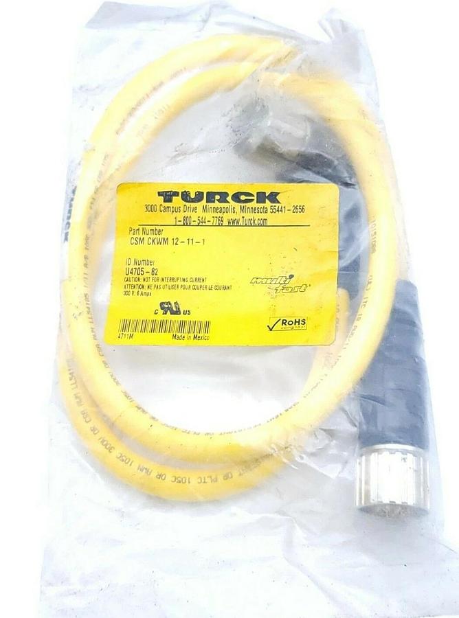 Used NEW TURCK CSM CKWM 12-11-1 MULTIFAST MOLDED CORDSET ID NO. U4705-82