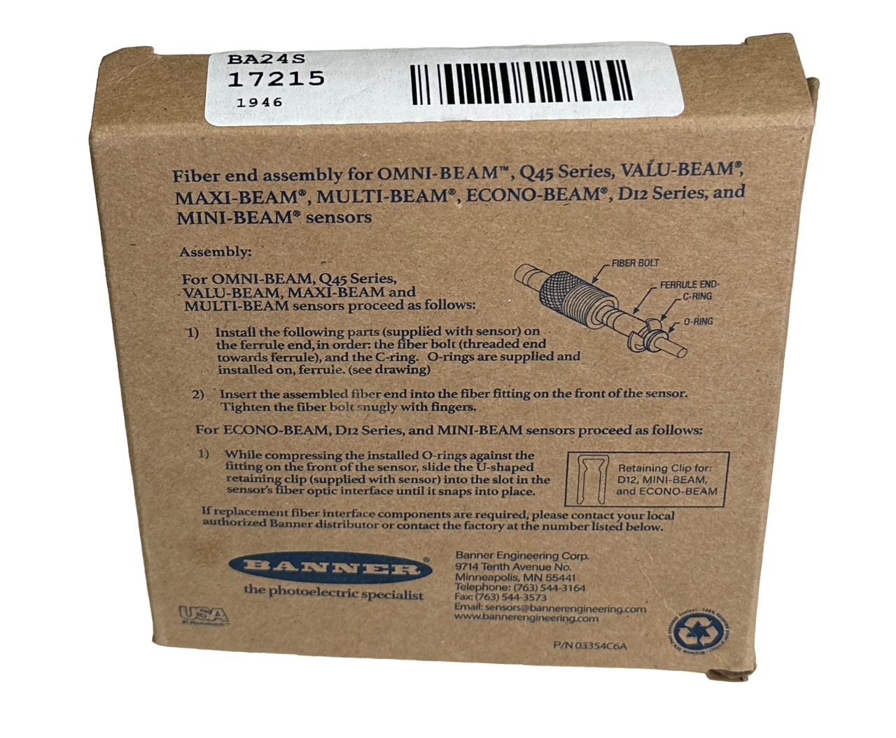 Used NEW BANNER BA24S / 17215 FIBER OPTIC SENSOR 4FT/1.2M STAINLESS