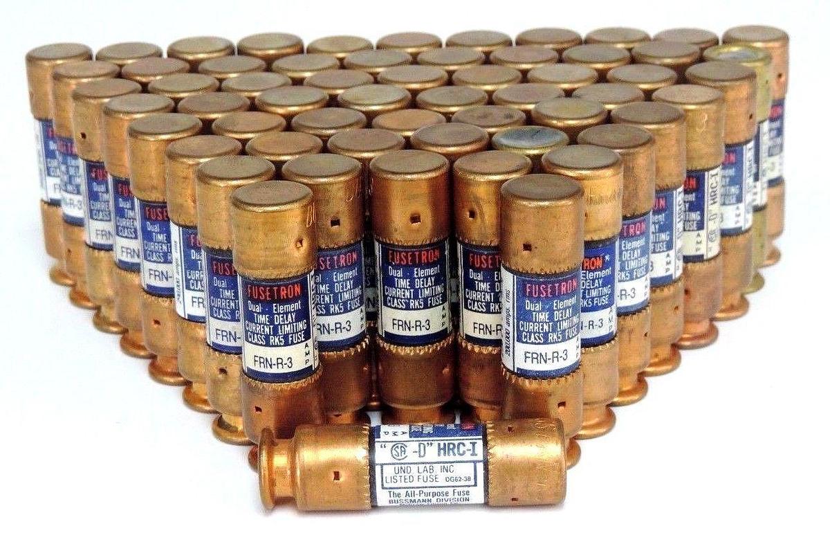 Used LOT OF 59 FUSETRON FRN-R-3 DUAL ELEMENT TIME DELAY FUSES 3 AMP