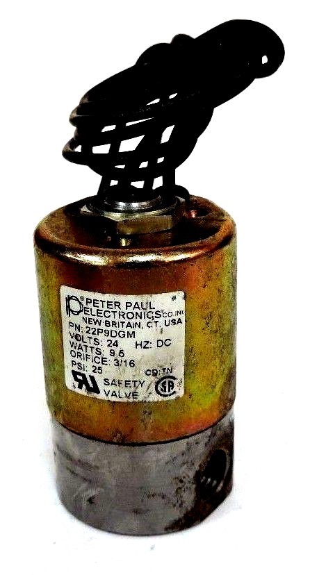 Used PETER PAUL ELECTRONICS 22P9DGM SOLENOID VALVE 24V 3/16IN NPT 25PSI