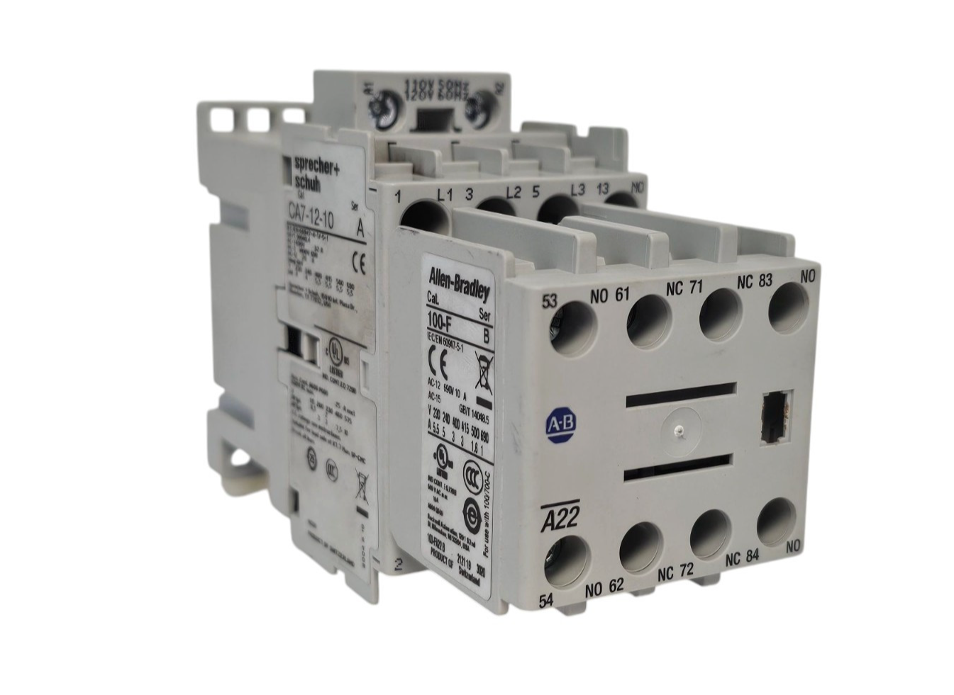 Used SPRECHER + SCHUH CA7-12-10 CONTACTOR W/ ALLEN BRADLEY 100-F SER B CONTACT BLOCK