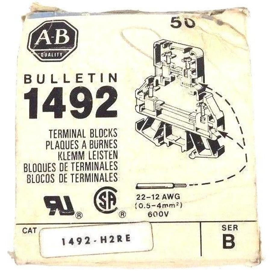BOX OF 50 NEW ALLEN BRADLEY 1492-H2RE TERMINAL BLOCKS SER B RED 1492H2RE