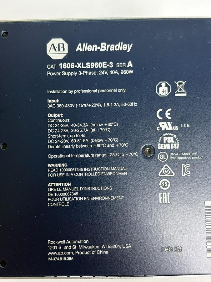 NEW ALLEN BRADLEY 1606-XLS960E-3 /A 1606-XLS DC POWER SUPPLY 960W 1606XLS960E3