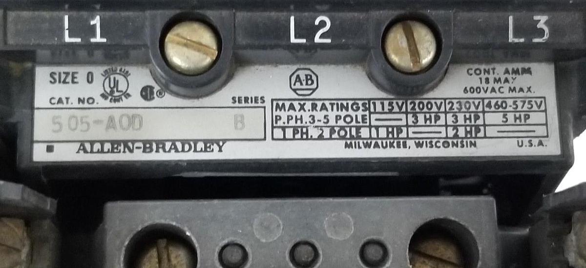 Used ALLEN BRADLEY 505-AOD REVERSING STARTER SER. B W/ (2) CB236 COILS , 592-BOW16