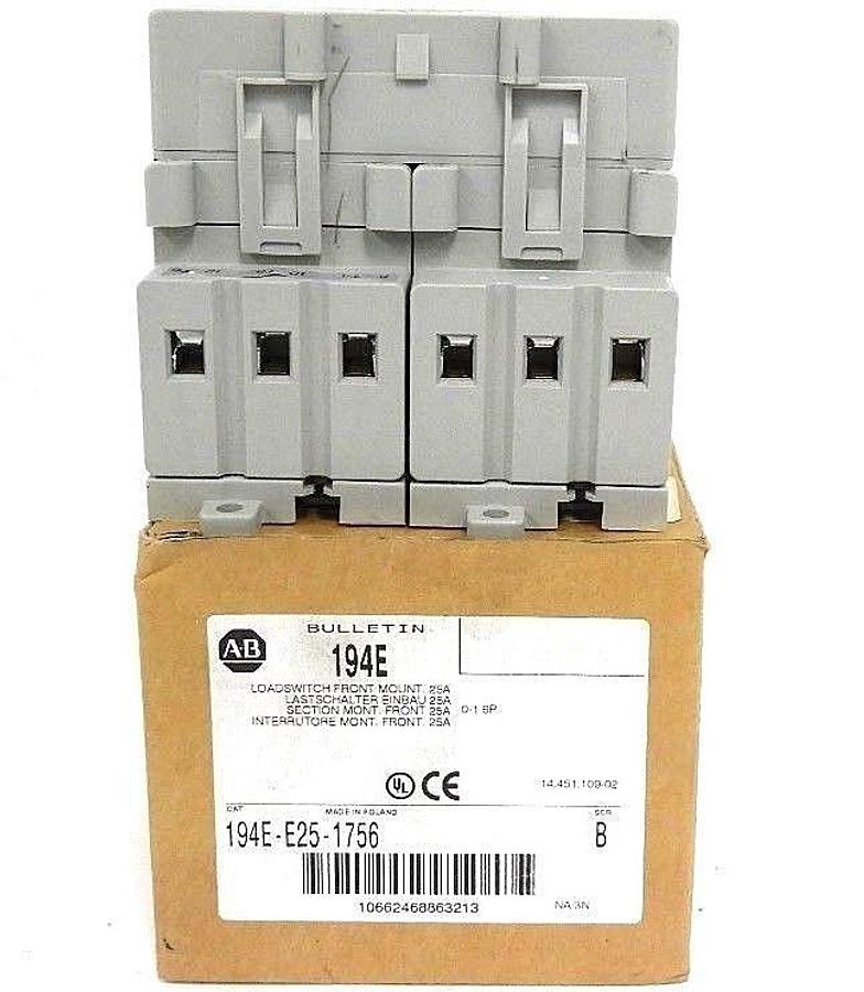 Used NIB ALLEN BRADLEY 194E-E25-1756 LOADSWITCH FRONT MOUNT SER. B, 480V, 25A, 6 POLE