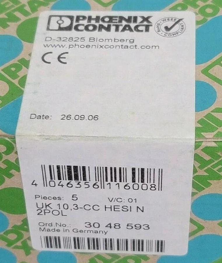 Used 5 NEW SEALED PHOENIX CONTACT UK 10,3-CC HESI N 2POL TERMINAL BLOCKS 30 48 593