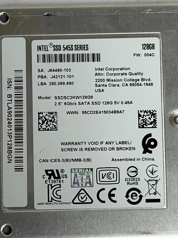 Intel 545s Series 128GB 2.5" SATA SSD StarTech S25SLOTR Removable Drive Bay