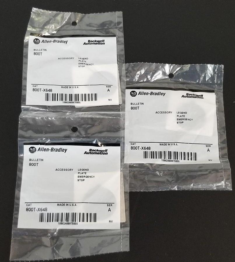 Used LOT OF 3 NEW ALLEN BRADLEY 800T-X648 SER. A EMERGENCY STOP LEGEND PLATE 800TX648
