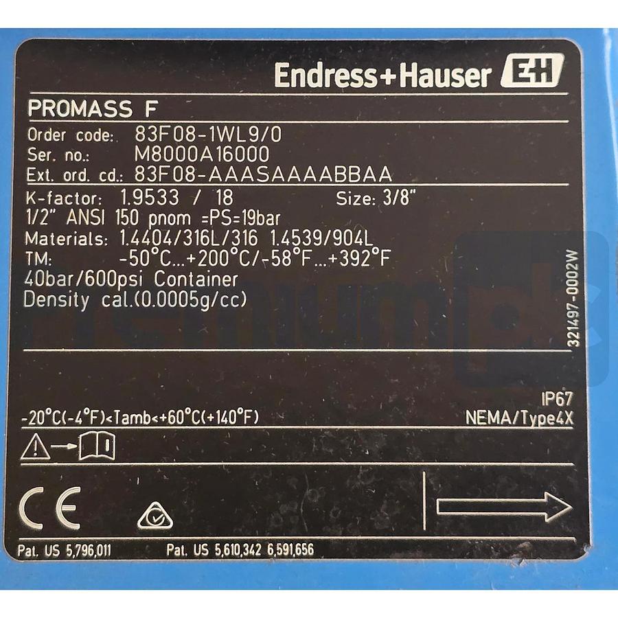 Endress+Hauser 83F08-1WL9/0 Promass 83F Flowmeter 3/8" DN08 83F08-AAASAAAABBAA